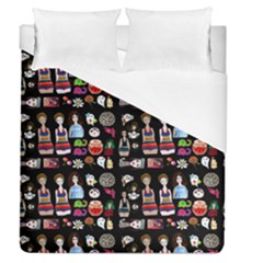 Drawing Collage Black Duvet Cover (queen Size)