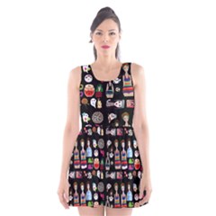 Drawing Collage Black Scoop Neck Skater Dress