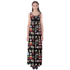 Drawing Collage Black Empire Waist Maxi Dress