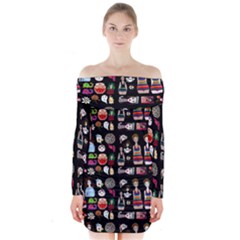 Drawing Collage Black Long Sleeve Off Shoulder Dress by snowwhitegirl