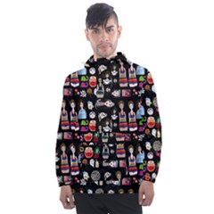 Drawing Collage Black Men s Front Pocket Pullover Windbreaker