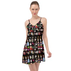 Drawing Collage Black Summer Time Chiffon Dress