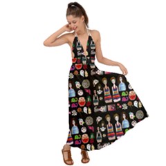 Drawing Collage Black Backless Maxi Beach Dress by snowwhitegirl