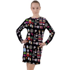 Drawing Collage Black Long Sleeve Hoodie Dress by snowwhitegirl