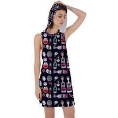 Drawing Collage Black Racer Back Hoodie Dress