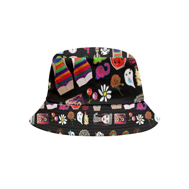 Drawing Collage Black Inside Out Bucket Hat (Kids)