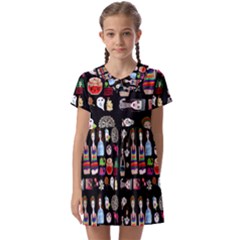 Drawing Collage Black Kids  Asymmetric Collar Dress by snowwhitegirl