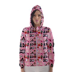 Drawing Collage Pink Women s Hooded Windbreaker