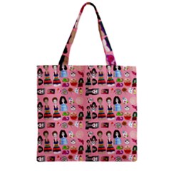 Drawing Collage Pink Zipper Grocery Tote Bag