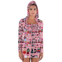 Drawing Collage Pink Long Sleeve Hooded T-shirt by snowwhitegirl