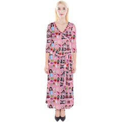 Drawing Collage Pink Quarter Sleeve Wrap Maxi Dress by snowwhitegirl