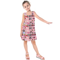 Drawing Collage Pink Kids  Sleeveless Dress