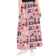 Drawing Collage Pink Maxi Chiffon Skirt