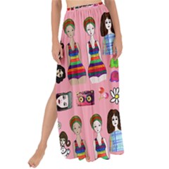 Drawing Collage Pink Maxi Chiffon Tie-up Sarong by snowwhitegirl