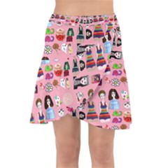 Drawing Collage Pink Wrap Front Skirt