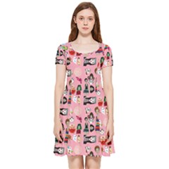 Drawing Collage Pink Inside Out Cap Sleeve Dress