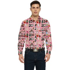 Drawing Collage Pink Men s Long Sleeve Pocket Shirt 