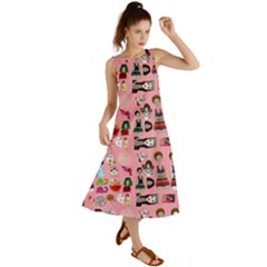 Drawing Collage Pink Summer Maxi Dress