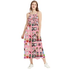 Drawing Collage Pink Boho Sleeveless Summer Dress