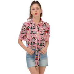 Drawing Collage Pink Tie Front Shirt  by snowwhitegirl