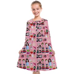 Drawing Collage Pink Kids  Midi Sailor Dress