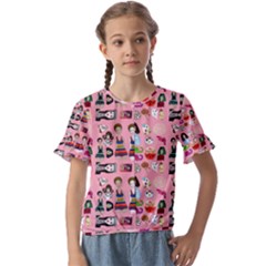 Drawing Collage Pink Kids  Cuff Sleeve Scrunch Bottom Tee