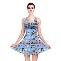 Drawing Collage Blue Reversible Skater Dress