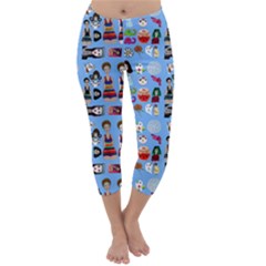 Drawing Collage Blue Capri Winter Leggings 