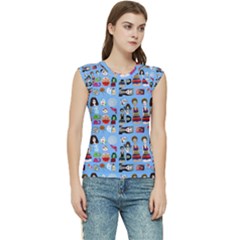 Drawing Collage Blue Women s Raglan Cap Sleeve Tee