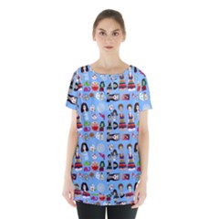 Drawing Collage Blue Skirt Hem Sports Top by snowwhitegirl