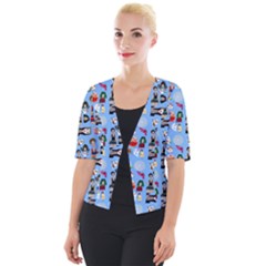 Drawing Collage Blue Cropped Button Cardigan by snowwhitegirl