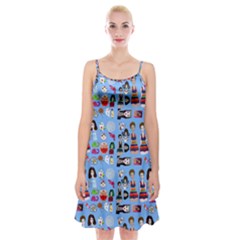 Drawing Collage Blue Spaghetti Strap Velvet Dress by snowwhitegirl