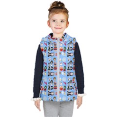 Drawing Collage Blue Kids  Hooded Puffer Vest