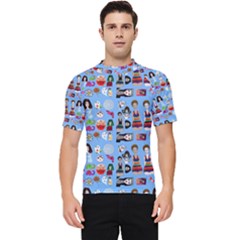 Drawing Collage Blue Men s Short Sleeve Rash Guard