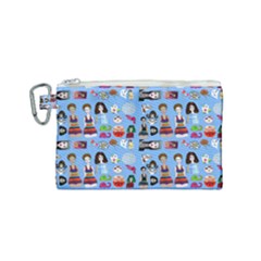 Drawing Collage Blue Canvas Cosmetic Bag (small)