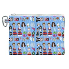 Drawing Collage Blue Canvas Cosmetic Bag (xl)