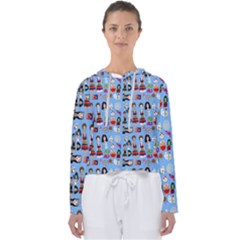 Drawing Collage Blue Women s Slouchy Sweat