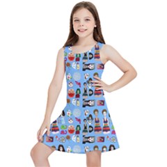 Drawing Collage Blue Kids  Lightweight Sleeveless Dress