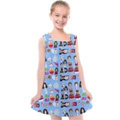 Drawing Collage Blue Kids  Cross Back Dress