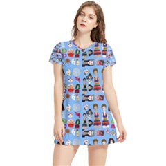 Drawing Collage Blue Women s Sports Skirt