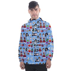 Drawing Collage Blue Men s Front Pocket Pullover Windbreaker