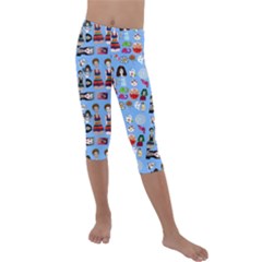 Drawing Collage Blue Kids  Lightweight Velour Capri Leggings  by snowwhitegirl