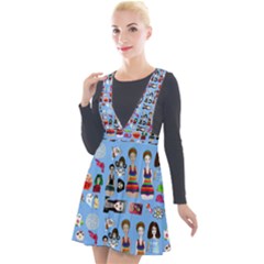 Drawing Collage Blue Plunge Pinafore Velour Dress