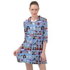 Drawing Collage Blue Mini Skater Shirt Dress by snowwhitegirl