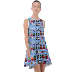 Drawing Collage Blue Frill Swing Dress by snowwhitegirl