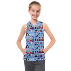 Drawing Collage Blue Kids  Sleeveless Hoodie by snowwhitegirl