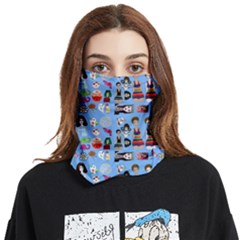 Drawing Collage Blue Face Covering Bandana (two Sides)