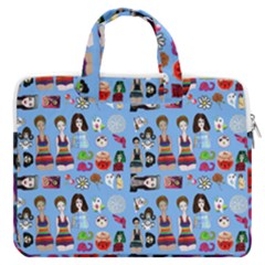 Drawing Collage Blue Macbook Pro Double Pocket Laptop Bag (large) by snowwhitegirl