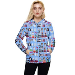 Drawing Collage Blue Women s Lightweight Drawstring Hoodie