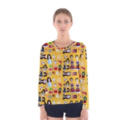 Drawing Collage Yellow Women s Long Sleeve Tee